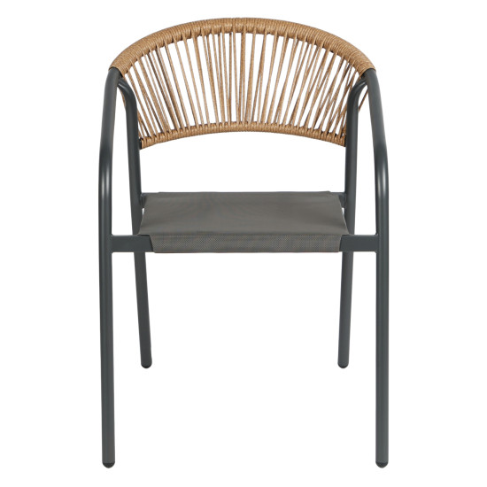 Πολυθρονα homan hm6430.01 γκρι μεταλλο & textilene--μπεζ p.e.rattan 53,5x62x75υεκ **