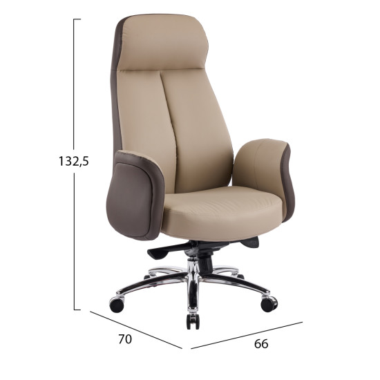 Καρεκλα γραφειου dramon hm18356.02 μπεζ-καφε pu δερμα--βαση χρωμιου 66x70x132.5υεκ **