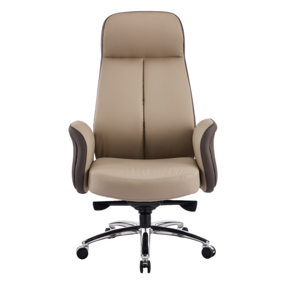 Καρεκλα γραφειου dramon hm18356.02 μπεζ-καφε pu δερμα--βαση χρωμιου 66x70x132.5υεκ **