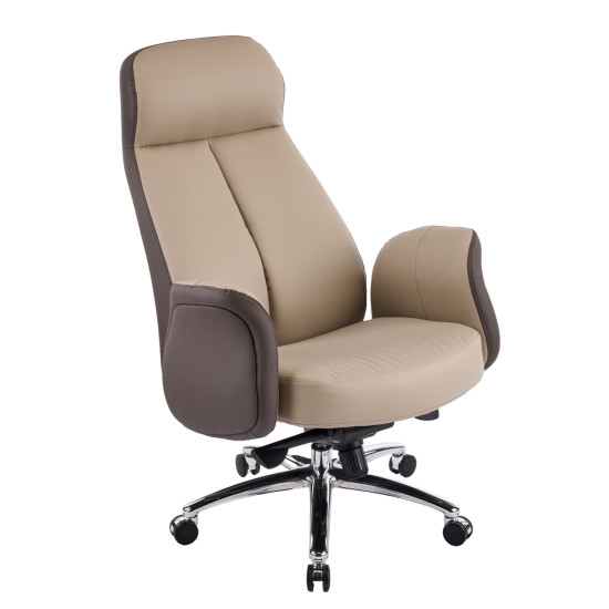 Καρεκλα γραφειου dramon hm18356.02 μπεζ-καφε pu δερμα--βαση χρωμιου 66x70x132.5υεκ **