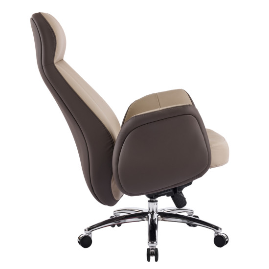 Καρεκλα γραφειου dramon hm18356.02 μπεζ-καφε pu δερμα--βαση χρωμιου 66x70x132.5υεκ **