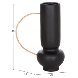 Διακοσμητικο βαζο mibo hm4688.01l τερακοτα μαυρh-χερουλι φυσικο rattan 23x14x35υεκ **