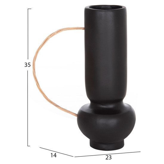 Διακοσμητικο βαζο mibo hm4688.01l τερακοτα μαυρh-χερουλι φυσικο rattan 23x14x35υεκ **