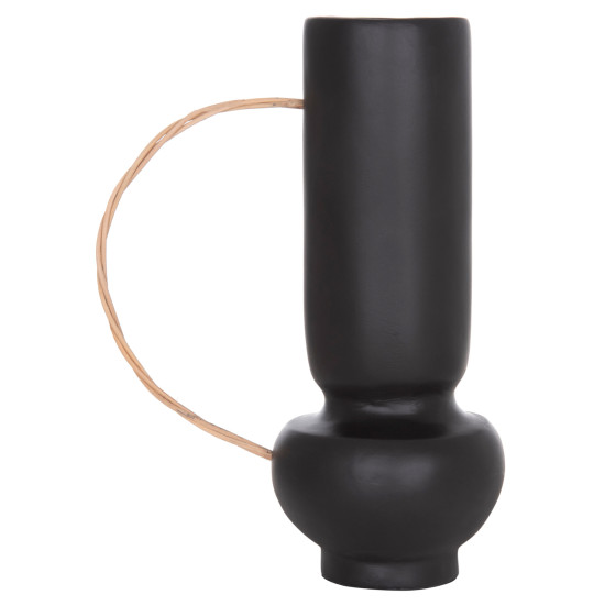 Διακοσμητικο βαζο mibo hm4688.01l τερακοτα μαυρh-χερουλι φυσικο rattan 23x14x35υεκ **