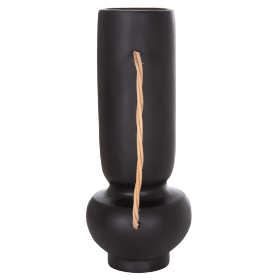 Διακοσμητικο βαζο mibo hm4688.01l τερακοτα μαυρh-χερουλι φυσικο rattan 23x14x35υεκ **