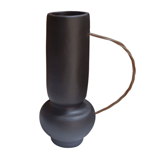 Διακοσμητικο βαζο mibo hm4688.01l τερακοτα μαυρh-χερουλι φυσικο rattan 23x14x35υεκ **