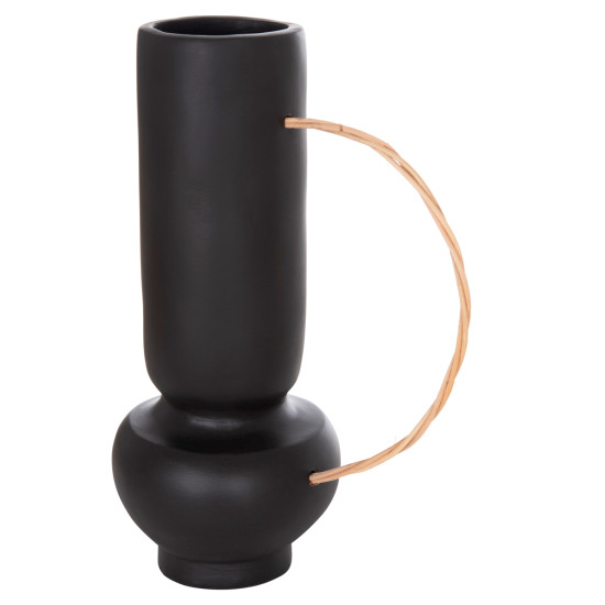 Διακοσμητικο βαζο mibo hm4688.01l τερακοτα μαυρh-χερουλι φυσικο rattan 23x14x35υεκ **