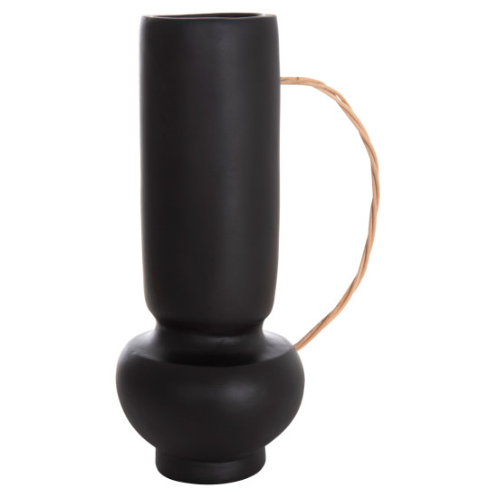 Διακοσμητικο βαζο mibo hm4688.01l τερακοτα μαυρh-χερουλι φυσικο rattan 23x14x35υεκ **