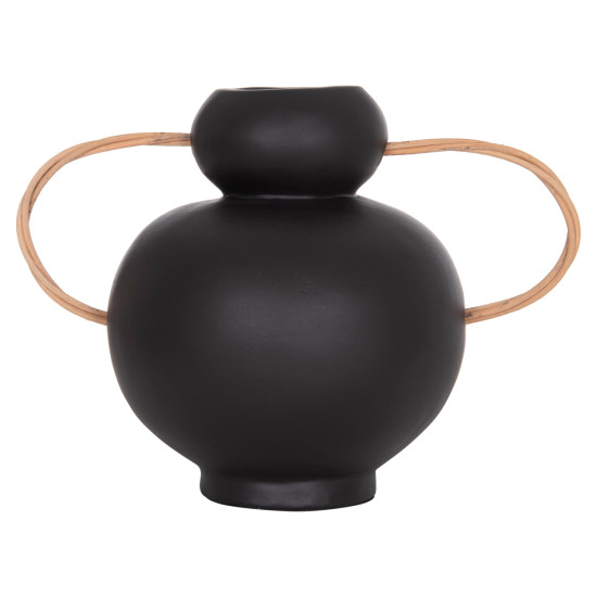 Διακοσμητικο βαζο mibo hm4688.01s τερακοτα μαυρh--χερουλια φυσικο rattan 27x15x20υεκ **