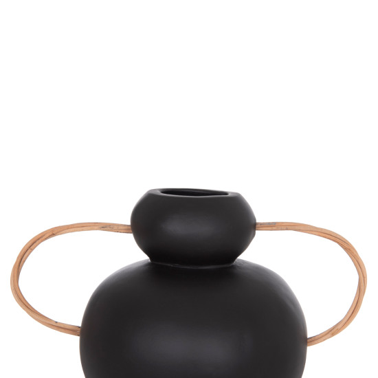 Διακοσμητικο βαζο mibo hm4688.01s τερακοτα μαυρh--χερουλια φυσικο rattan 27x15x20υεκ **