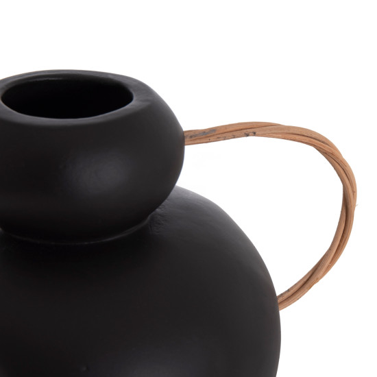 Διακοσμητικο βαζο mibo hm4688.01s τερακοτα μαυρh--χερουλια φυσικο rattan 27x15x20υεκ **