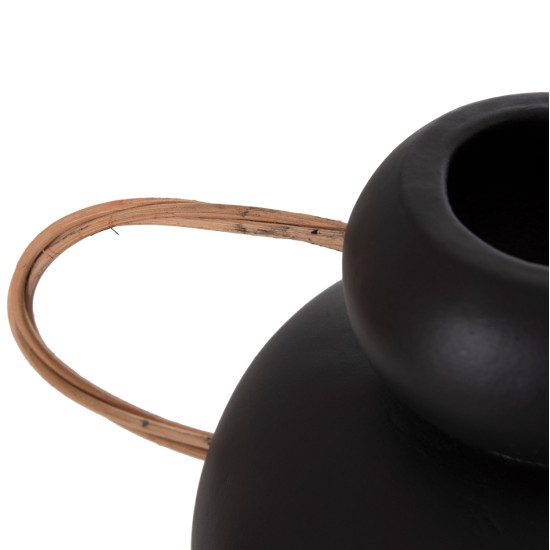 Διακοσμητικο βαζο mibo hm4688.01s τερακοτα μαυρh--χερουλια φυσικο rattan 27x15x20υεκ **