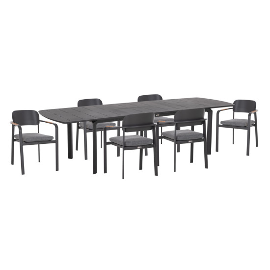 Σετ τραπεζαριασ εξ.χωρου 6 θεσεων elara hm10726.01 γκρι αλουμινιο-επεκτεινομενο τραπεζι **