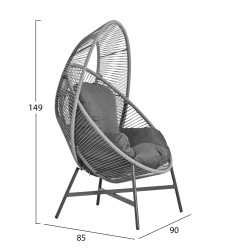Πολυθρονα-φωλια ruler hm6506.01 γκρι μεταλλο-p.e.rattan-μαξιλαρια 90x85x154υεκ **