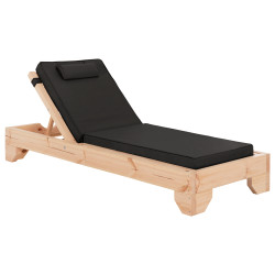 Ξαπλωστρα με μαξιλαρι κορινοσ hm10776.05t ξυλο πευκου--textilene σε μαυρο 79x204x77υεκ **