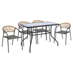 Σετ τραπεζαριασ 5τμχ adam hm10727.01 καρεκλεσ μεταλλικεσ & τραπεζι 110x60εκ γκρι **
