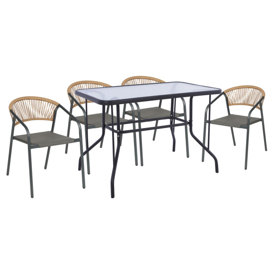 Σετ τραπεζαριασ 5τμχ adam hm10727.01 καρεκλεσ μεταλλικεσ & τραπεζι 110x60εκ γκρι **