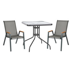 Σετ τραπεζαριασ 3τμχ figo hm10730.01-- 2 καρεκλεσ & τετραγωνο τραπεζι 60x60εκ γκρι **