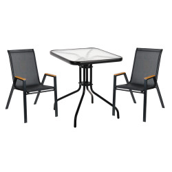 Σετ τραπεζαριασ 3τμχ figo hm10730.03-- 2 καρεκλεσ & τετραγωνο τραπεζι 60x60εκ μαυρο **