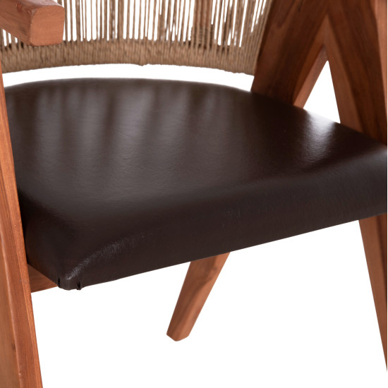 Πολυθρονα τραπεζαριασ brann hm18238.11 ξυλο τεακ-καφε pu-σχοινι 60x67x76υεκ. **