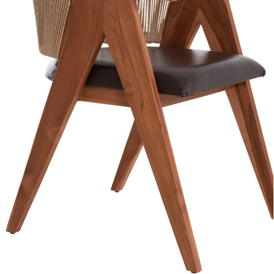 Πολυθρονα τραπεζαριασ brann hm18238.11 ξυλο τεακ-καφε pu-σχοινι 60x67x76υεκ. **