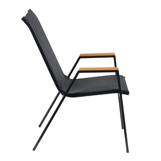 Πολυθρονα εξ.χωρου leone hm6429.03 μεταλλικη μαυρη--textilene μαυρο 54x74x91υεκ **