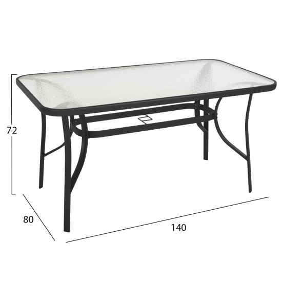 Τραπεζι bruno hm5106.03 μαυρο μεταλλικο με γυαλινη επιφανεια 140χ80χ72υεκ **