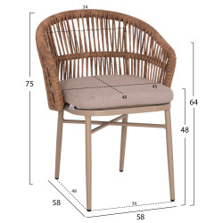 Πολυθρονα αλουμινιου orin hm6265.03 καπουτσινο- p.e.rattan σε φυσικο 58x61x75υεκ. **