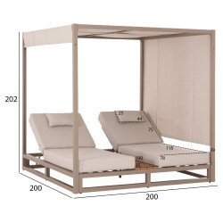 Διπλη ξαπλωστρα αλουμινιου παραλιασ με σκιαστρο gallant hm6097.04 καπουτσινο 2x2x2μ **