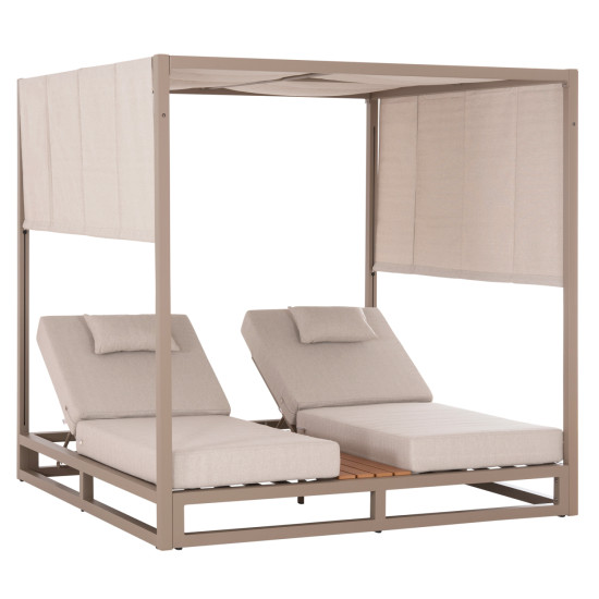 Διπλη ξαπλωστρα αλουμινιου παραλιασ με σκιαστρο gallant hm6097.04 καπουτσινο 2x2x2μ **