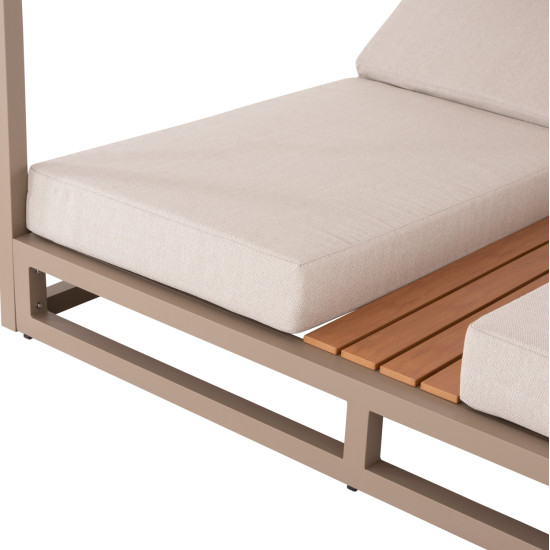 Διπλη ξαπλωστρα αλουμινιου παραλιασ με σκιαστρο gallant hm6097.04 καπουτσινο 2x2x2μ **