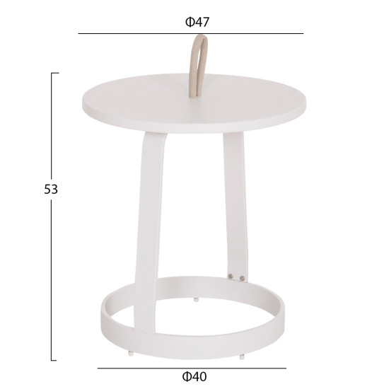 Τραπεζι βοηθητικο εξ.χωρου mino hm6432.02 αλουμινιο λευκο & σχοινι μπεζ φ47x53υεκ **