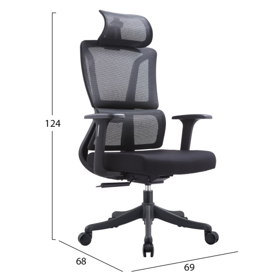 Καρεκλα γραφειου novus hm1214.01 μαυρo mesh--μαυρη βαση 69x68x124υεκ **