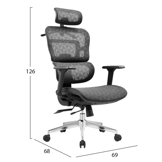 Καρεκλα γραφειου moden hm1215.01 μαυρo mesh--βαση χρωμιου 68x69x126υεκ **