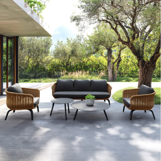 Σετ σαλονι 5τμχ stern hm6555.01 γκρι αλουμινιο & olefin--twist wicker σε φυσικο **