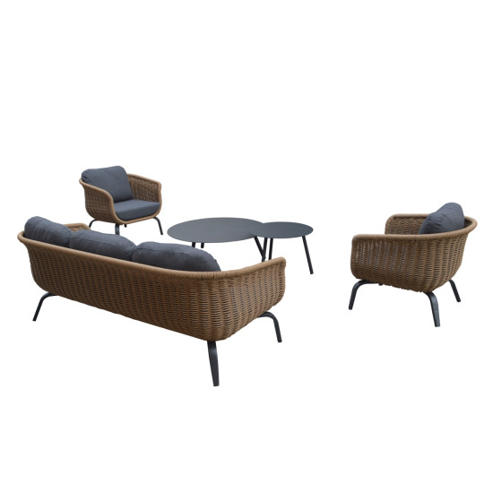 Σετ σαλονι 5τμχ stern hm6555.01 γκρι αλουμινιο & olefin--twist wicker σε φυσικο **