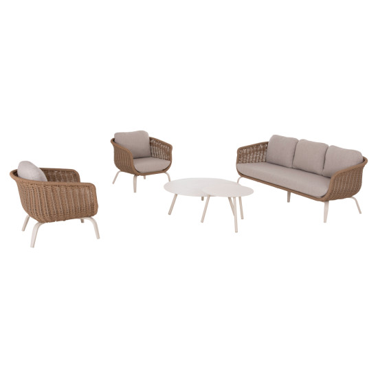 Σετ σαλονι 5τμχ stern hm6555.02 ανοιχτο μπεζ αλουμινιο & olefin--twist wicker φυσικο **