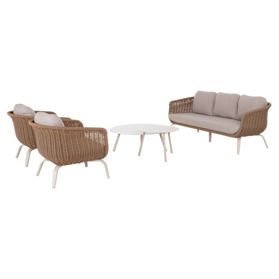 Σετ σαλονι 5τμχ stern hm6555.02 ανοιχτο μπεζ αλουμινιο & olefin--twist wicker φυσικο **