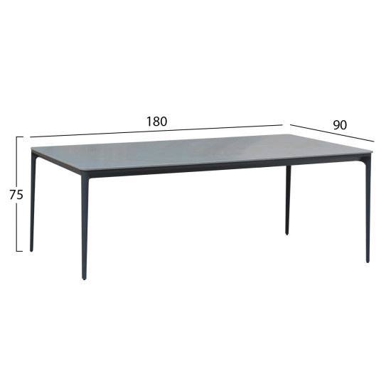 Τραπεζι τραπεζαριασ stad hm6557.01 γκρι αλουμινιο & sintered stone top 180x90x74υεκ **