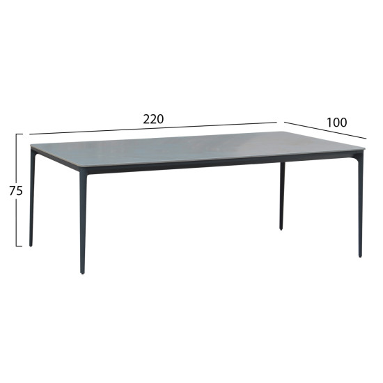 Τραπεζι τραπεζαριασ stad hm6558.01 γκρι αλουμινιο & sintered stone top 220x100x74υεκ **