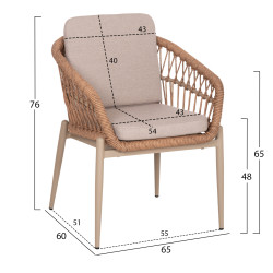 Πολυθρονα αλουμινιου galdin hm6272.03 καπουτσινο-p.e.rattan-μπεζ υφασμα 65x60x76υεκ **