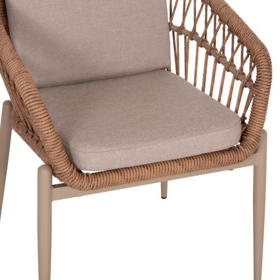 Πολυθρονα αλουμινιου galdin hm6272.03 καπουτσινο-p.e.rattan-μπεζ υφασμα 65x60x76υεκ **