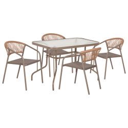 Σετ τραπεζαριασ 5τμχ adam hm10727.04 καρεκλεσ μεταλλικεσ & τραπεζι 110x60εκ σαμπανι **