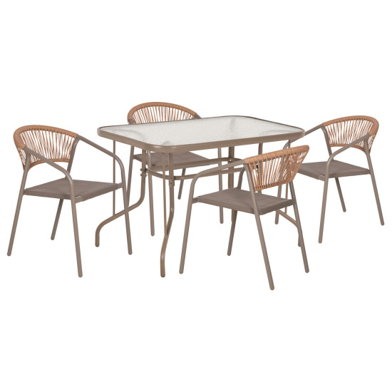 Σετ τραπεζαριασ 5τμχ adam hm10727.04 καρεκλεσ μεταλλικεσ & τραπεζι 110x60εκ σαμπανι **
