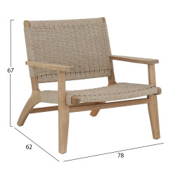 Πολυθρονα lounge monter hm6241.01 ξυλο ακακιασ φυσικο-σχοινι μπεζ 78x62x67υεκ **