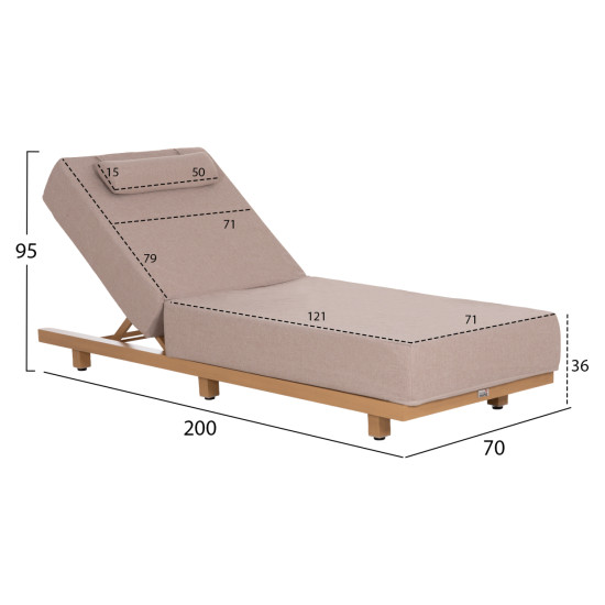 Επαγγελμ. ξαπλωστρα jessie hm10714.05 heat transfer αλουμ.--μπεζ μαξιλαρι 200x71x79υεκ **
