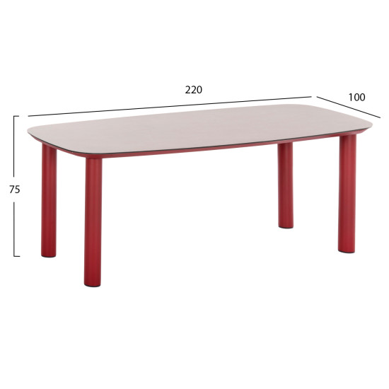 Τραπεζι dosun hm6202.05 kokkino αλουμινιο-3d print γυαλι γκρι-κεραμικο look 220x100x75υεκ **