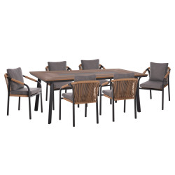 Σετ τραπεζαριασ 7τμχ maerly hm10826.13 αλουμινιο & μαξιλαρια σκουρο γκρι--polywood **