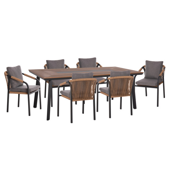 Σετ τραπεζαριασ 7τμχ maerly hm10826.13 αλουμινιο & μαξιλαρια σκουρο γκρι--polywood **