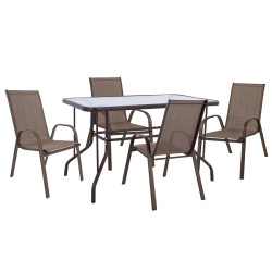 Σετ τραπεζαριασ 5τμχ adam hm10897.02 τραπεζι 110x60εκ & 4 πολυθρονεσ--καφε **
